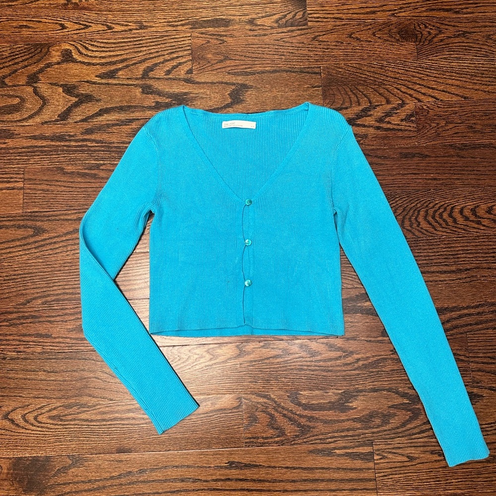 OAK + FORT Ribbed Turquoise Knit Top